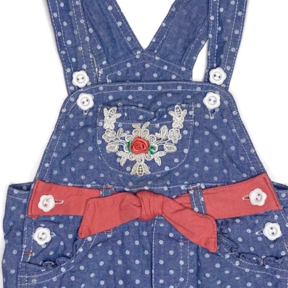 Polka Dot Chambray Shorts Overalls - Picture 2 of 3